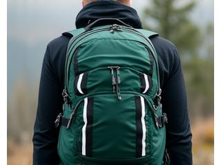 Cyclist's backpack with reflective strips sewn onto the back and straps